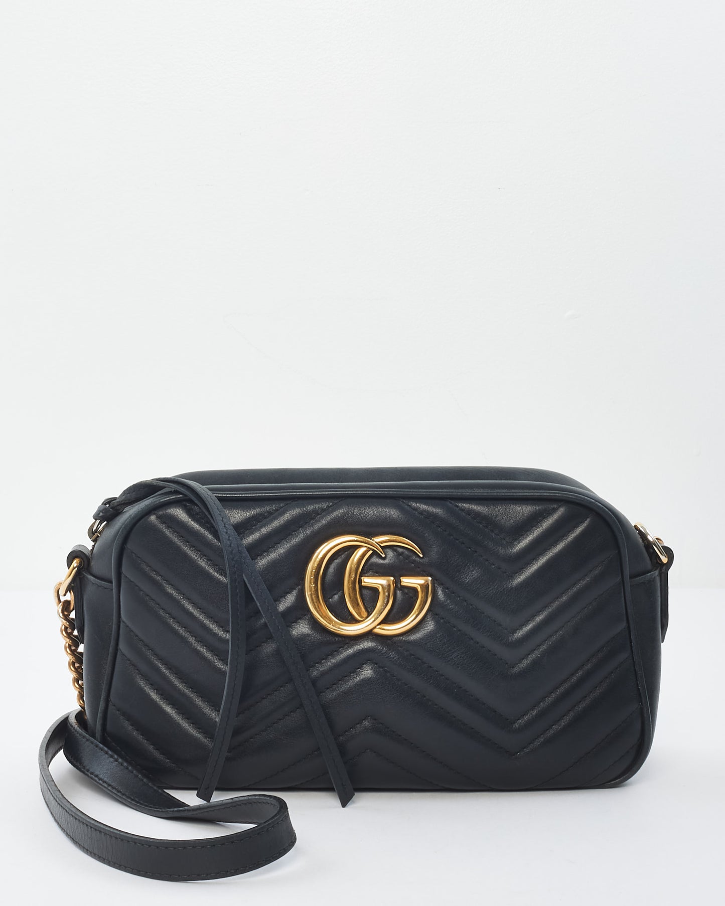 Gucci Black Matelassé Leather Small Marmont Camera Bag