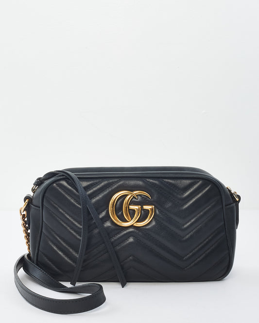 Gucci Black Matelassé Leather Small Marmont Camera Bag