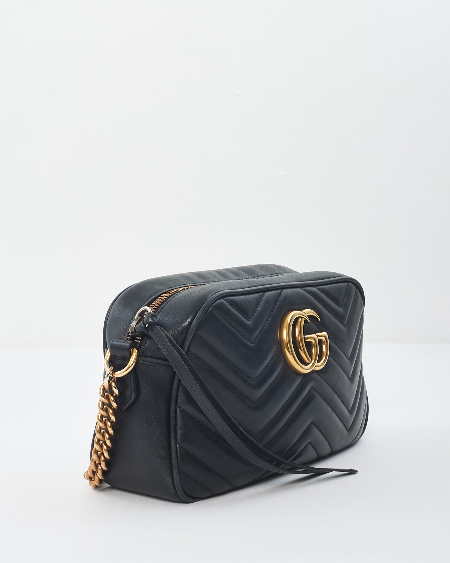 Gucci Black Matelassé Leather Small Marmont Camera Bag