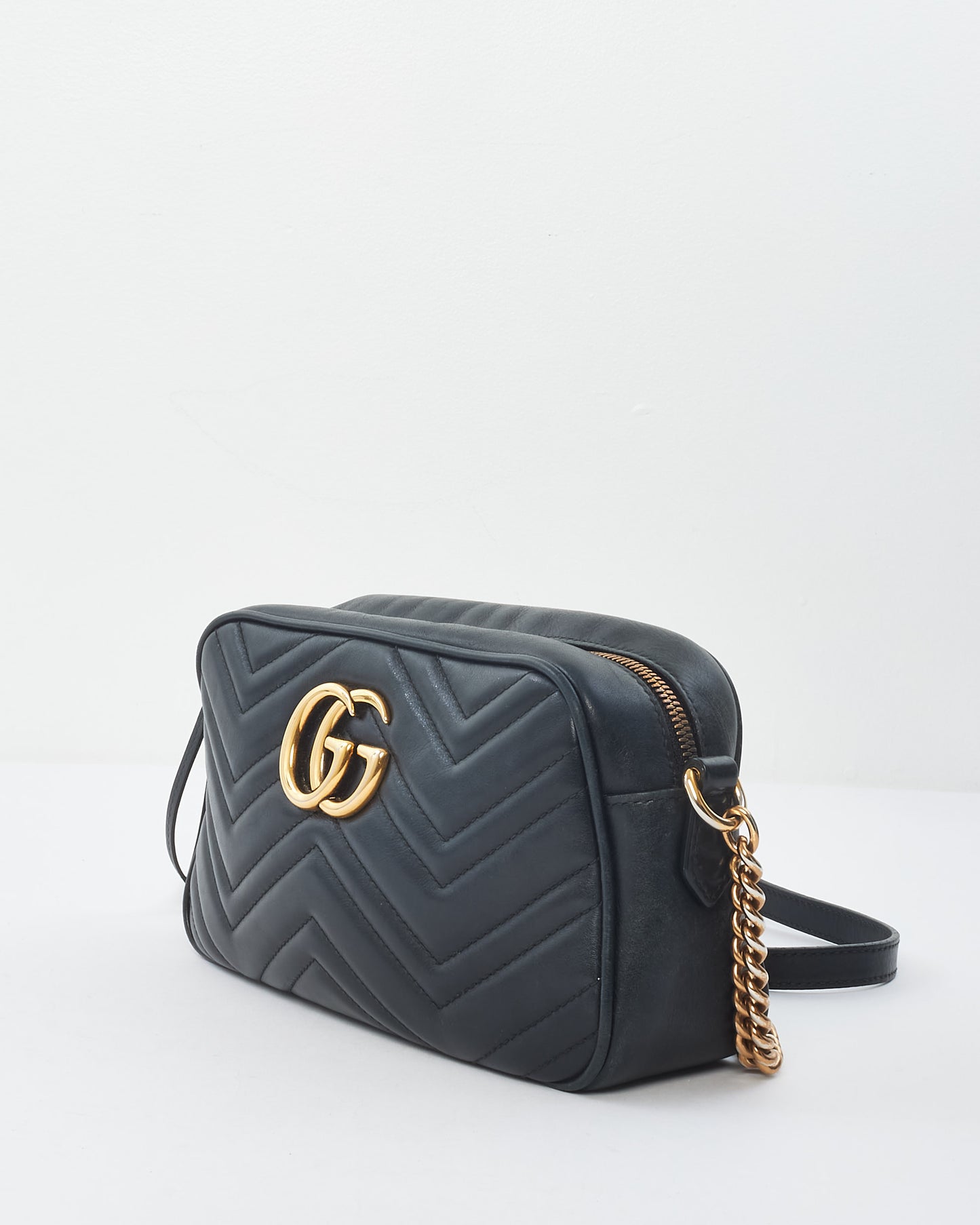 Gucci Black Matelassé Leather Small Marmont Camera Bag