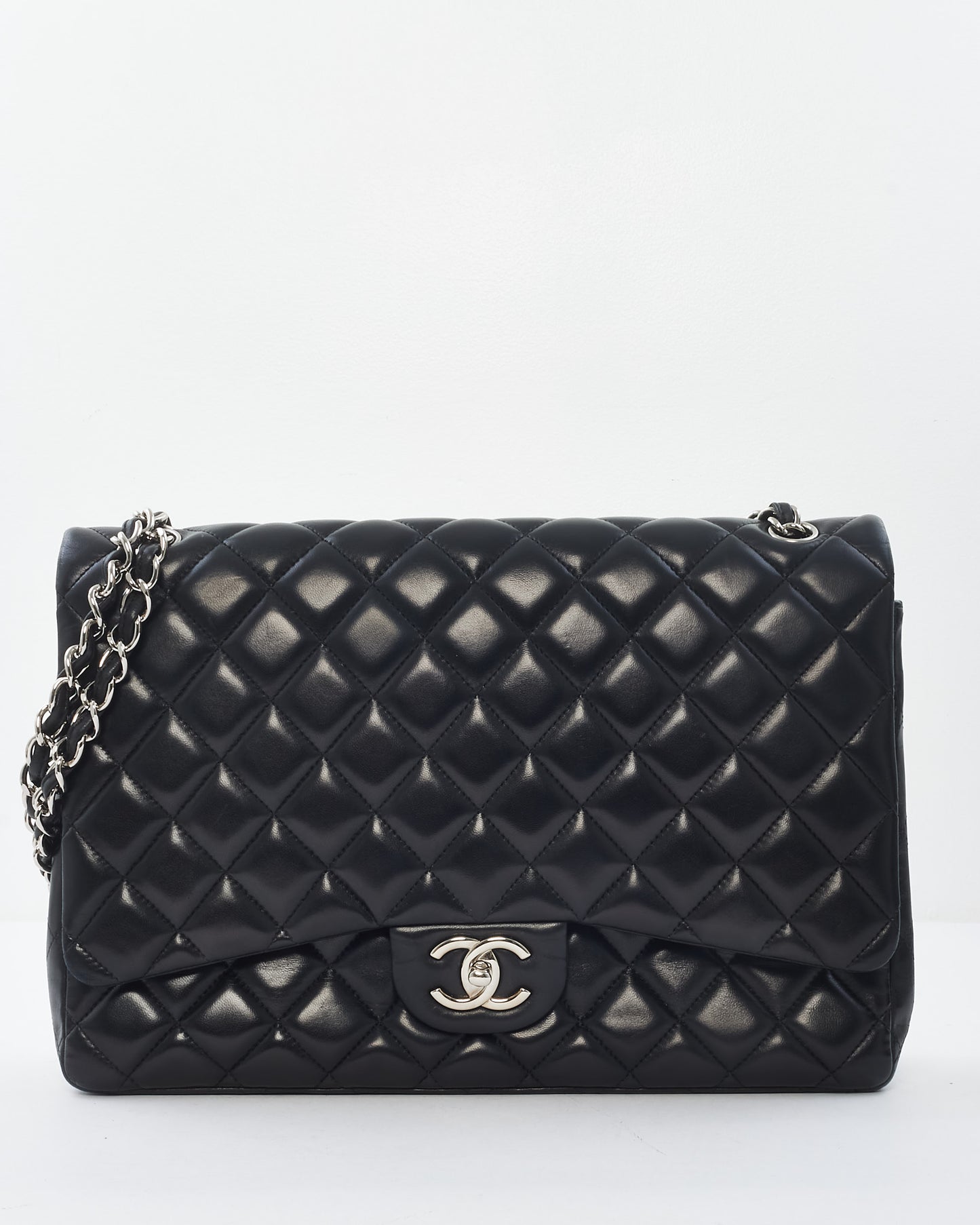 Chanel Black Lambskin Leather SHW Maxi Classic Double Flap Bag