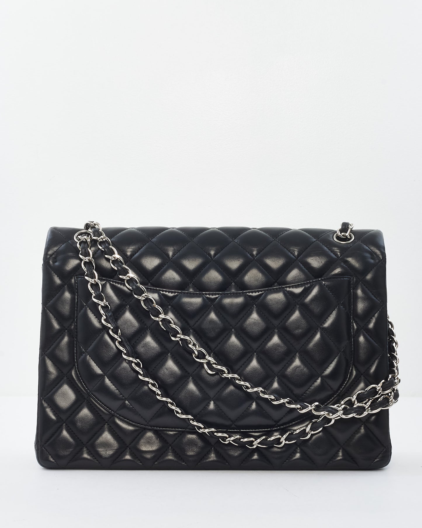 Chanel Black Lambskin Leather SHW Maxi Classic Double Flap Bag