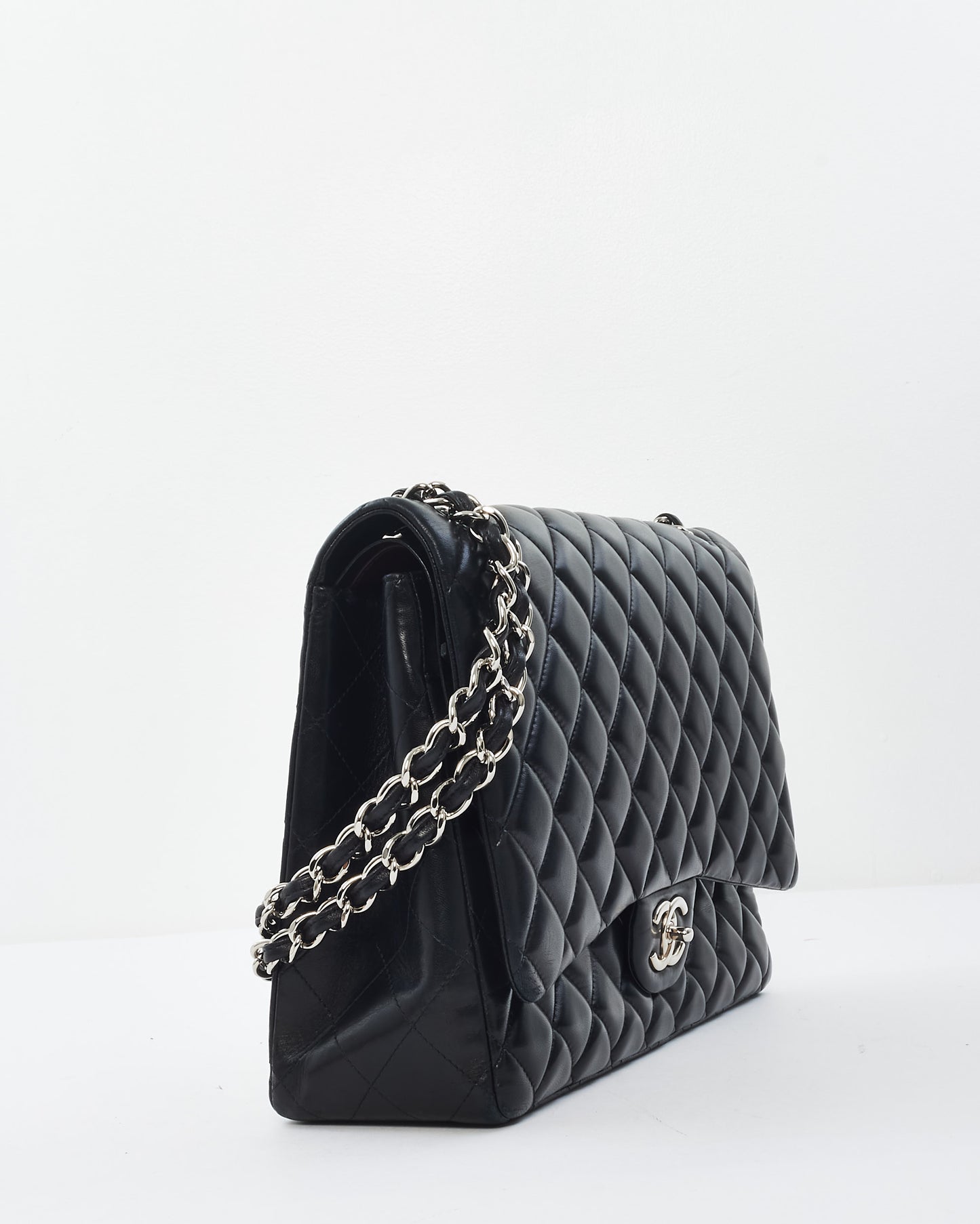 Chanel Black Lambskin Leather SHW Maxi Classic Double Flap Bag