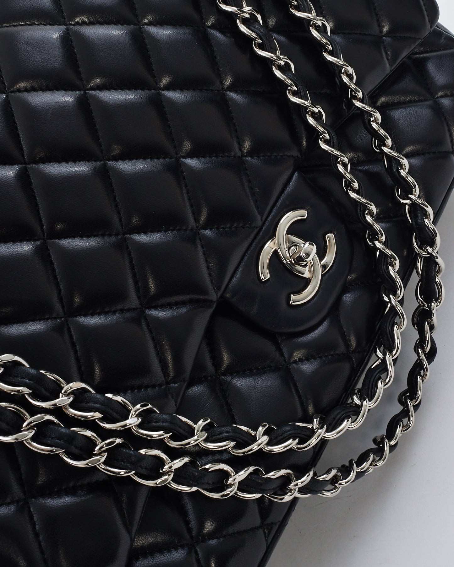 Chanel Black Lambskin Leather SHW Maxi Classic Double Flap Bag