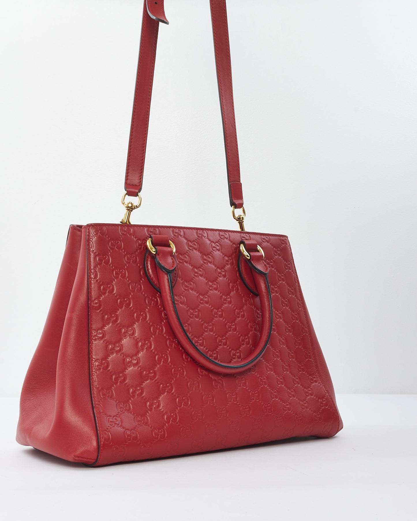 Gucci Red Leather Guccissima Tote Bag W/ Shoulder Strap