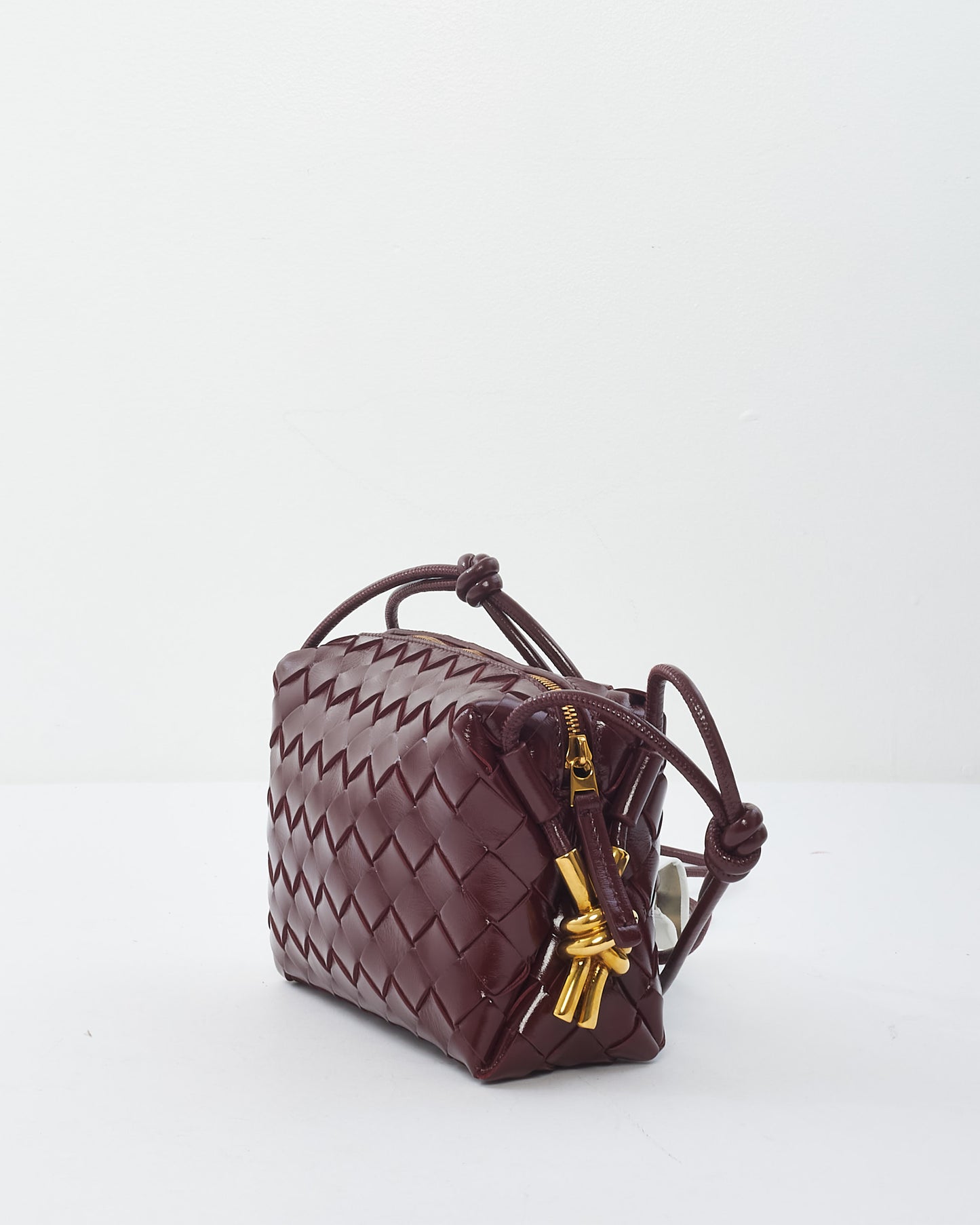 Bottega Veneta Burgundy Shiny Intrecciato Leather Mini Loop Camera Bag