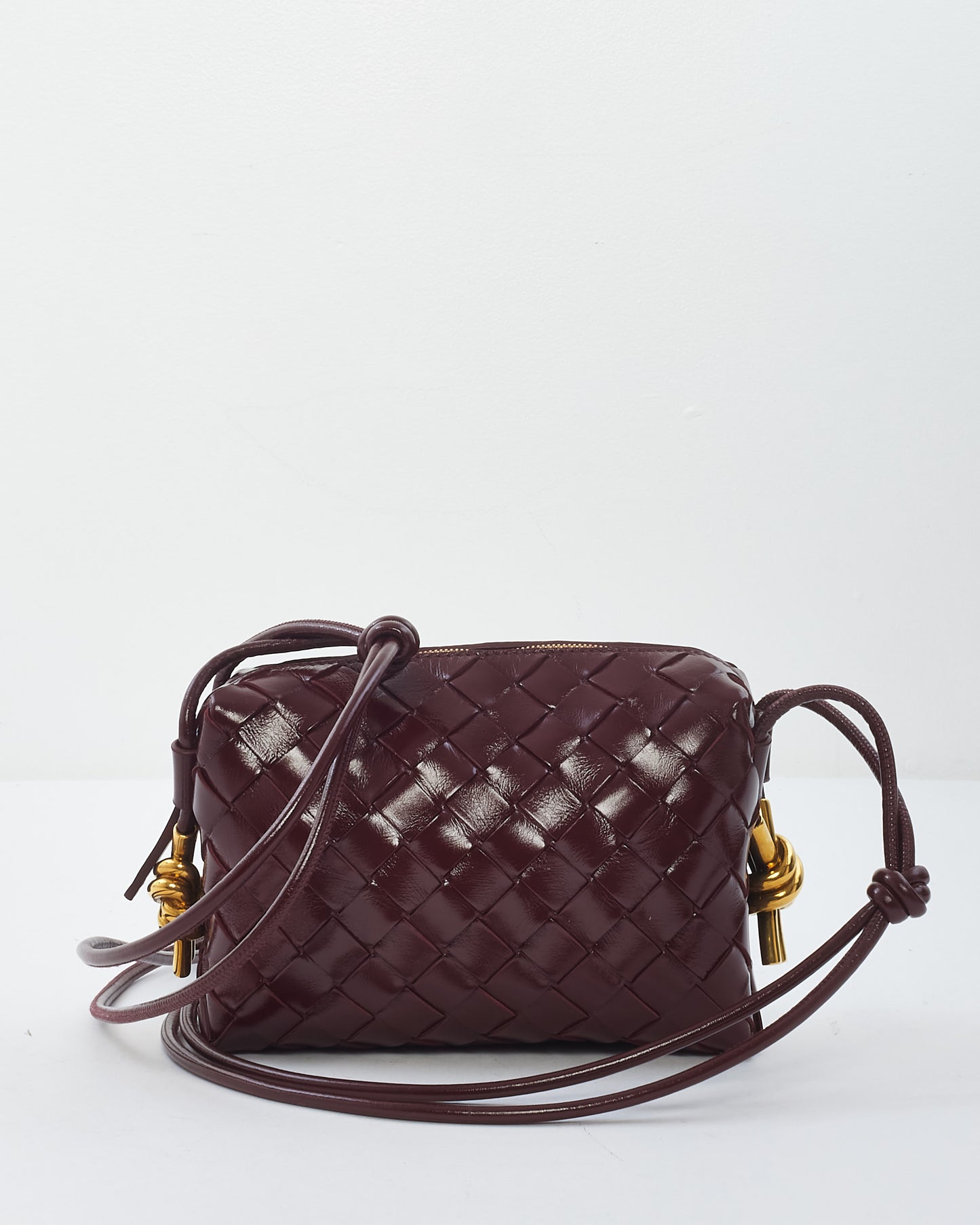 Bottega Veneta Burgundy Shiny Intrecciato Leather Mini Loop Camera Bag