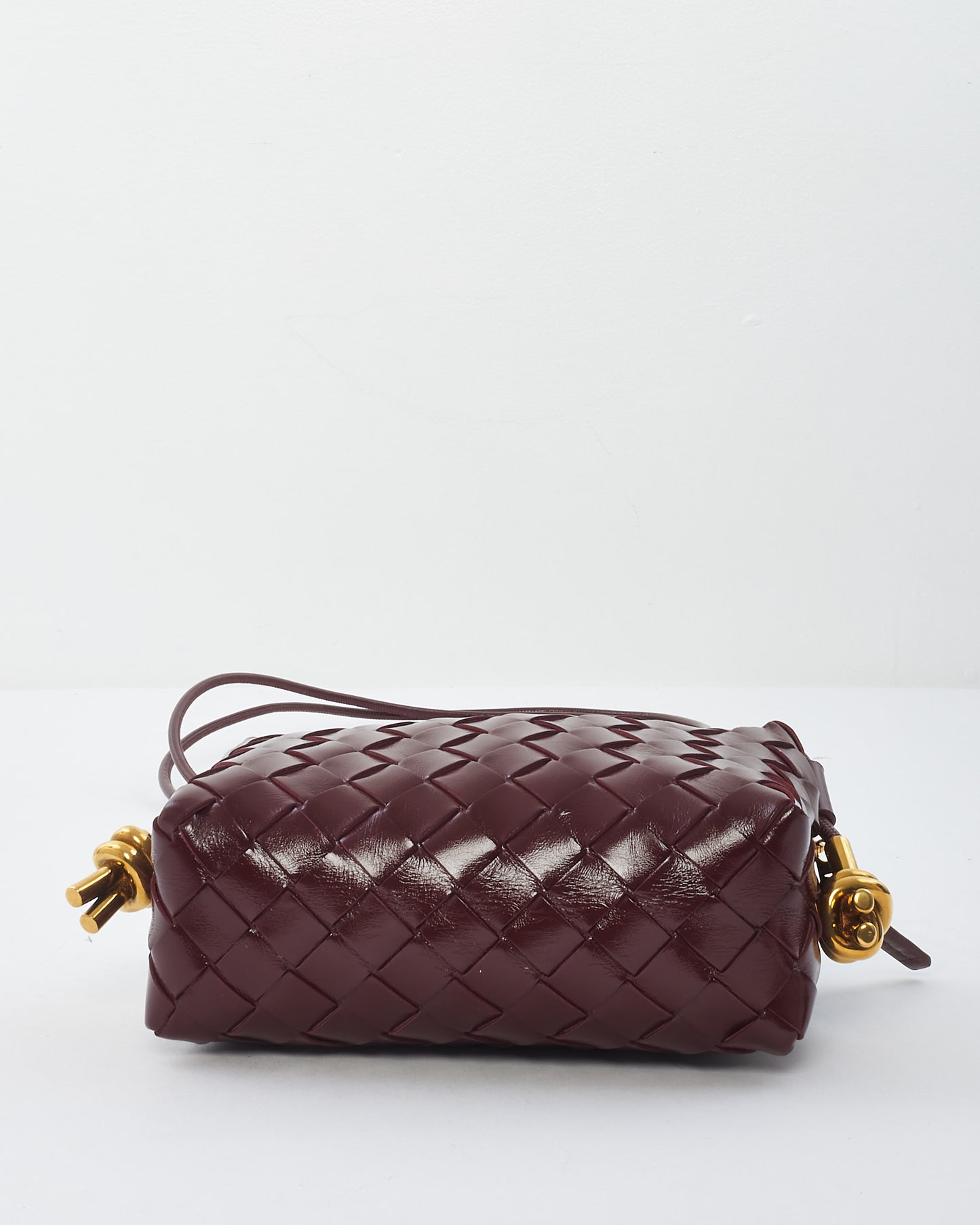 Bottega Veneta Burgundy Shiny Intrecciato Leather Mini Loop Camera Bag