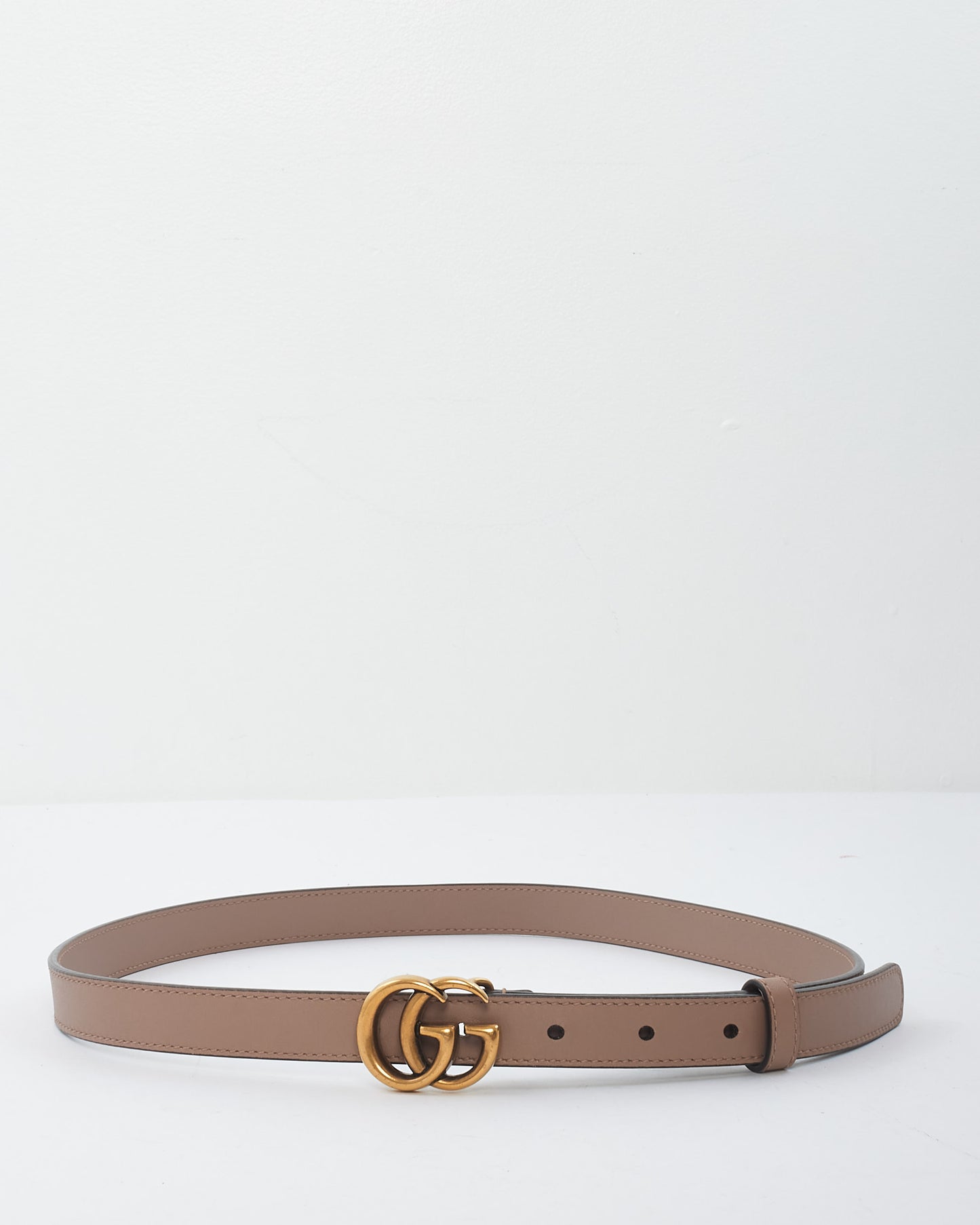 Gucci Dusty Pink Leather Double G Buckle Slim Belt - 80/32