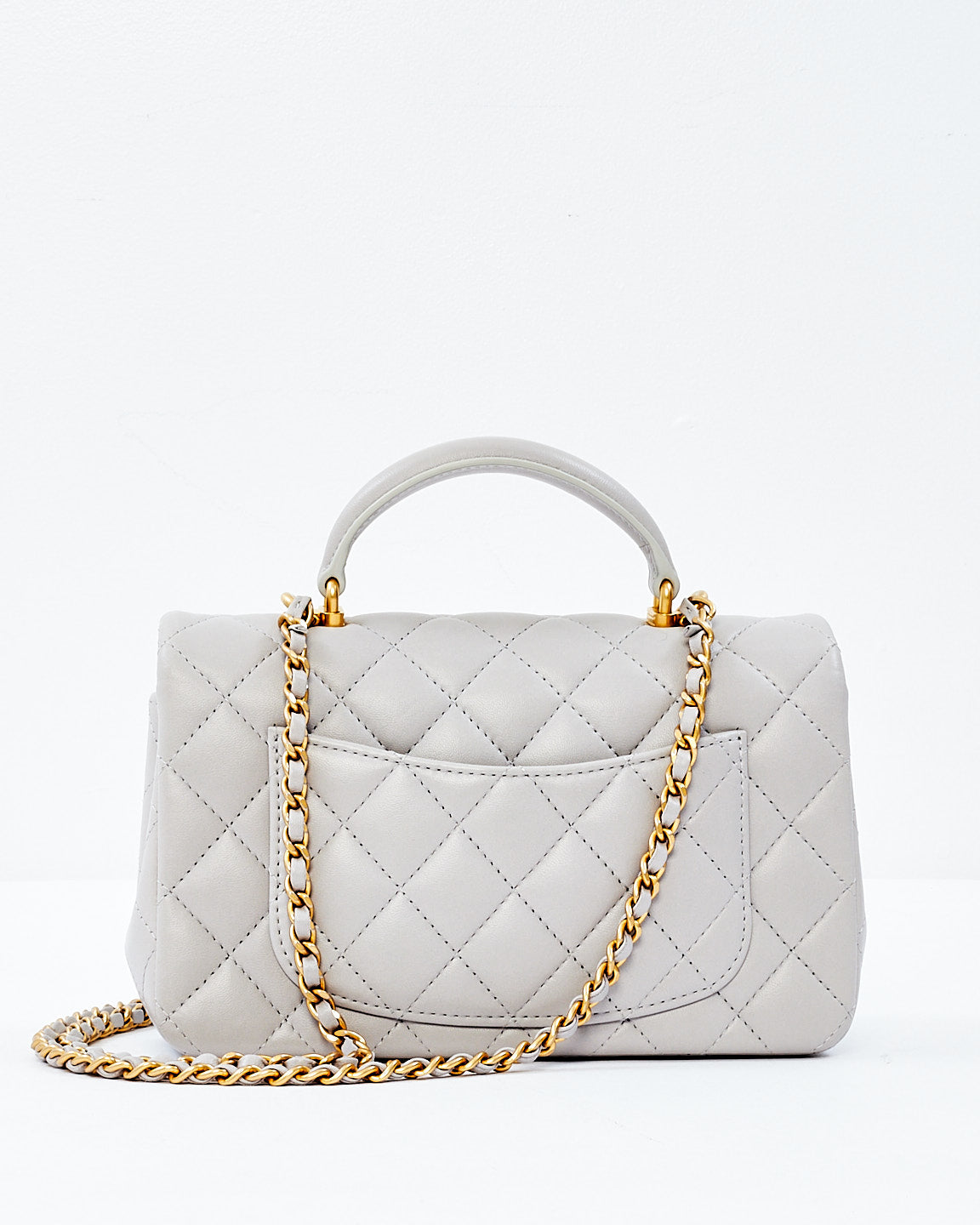 Chanel Light Grey Lambskin Leather Mini Top Handle Flap Bag