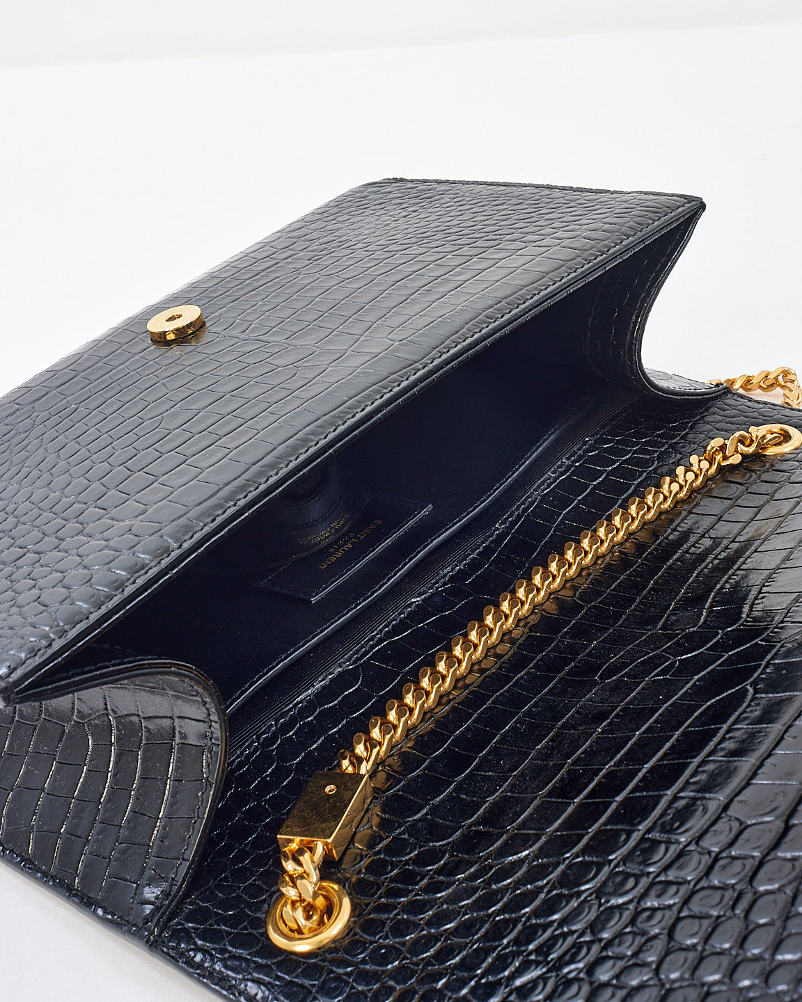 Saint Laurent Black Croc Embossed Kate Tassel Medium Crossbody Clutch Bag