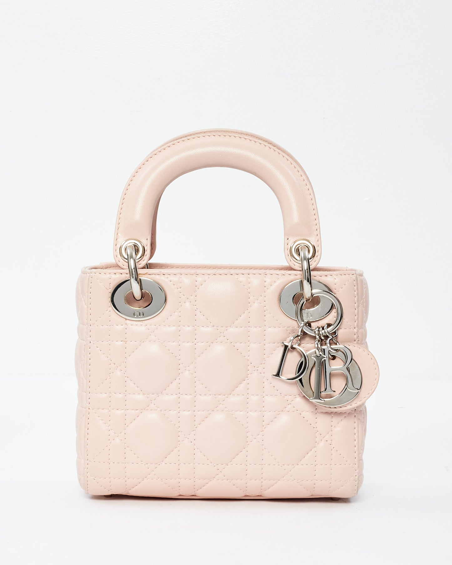 Dior Light Pink Lambskin Leather Cannage Mini Lady Dior Bag w/ Jewel Strap