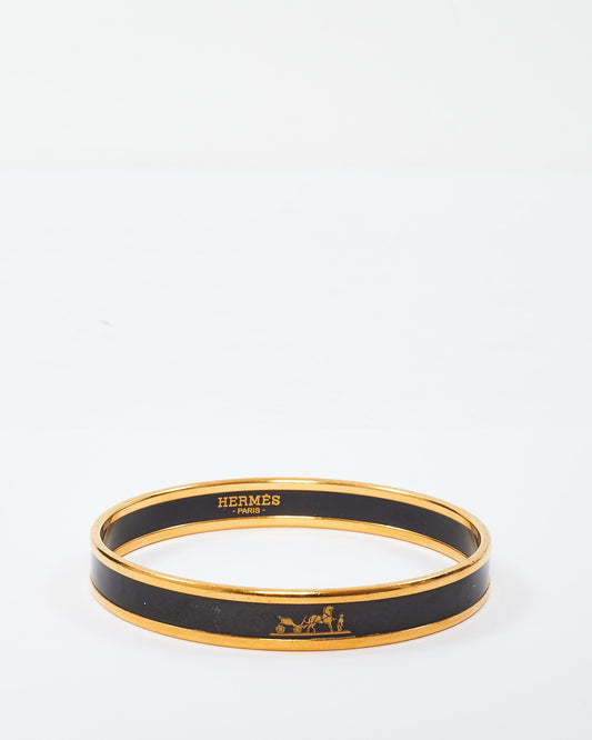 Hermès Black 
Gold Caleche Narrow Bangle