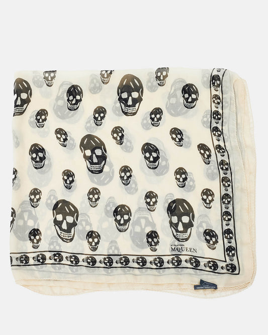 Alexander McQueen White 
Black Skull Chiffon Scarf