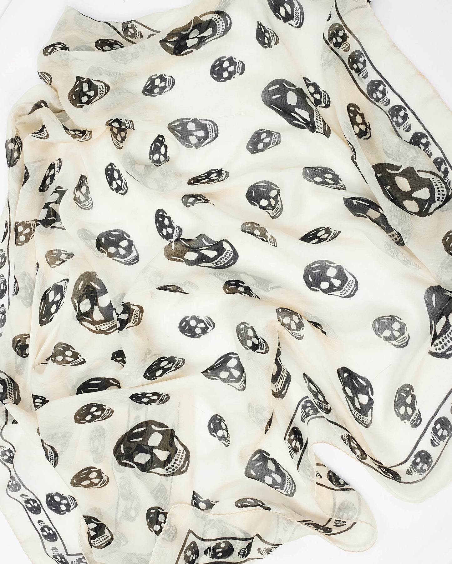 Alexander McQueen White 
Black Skull Chiffon Scarf