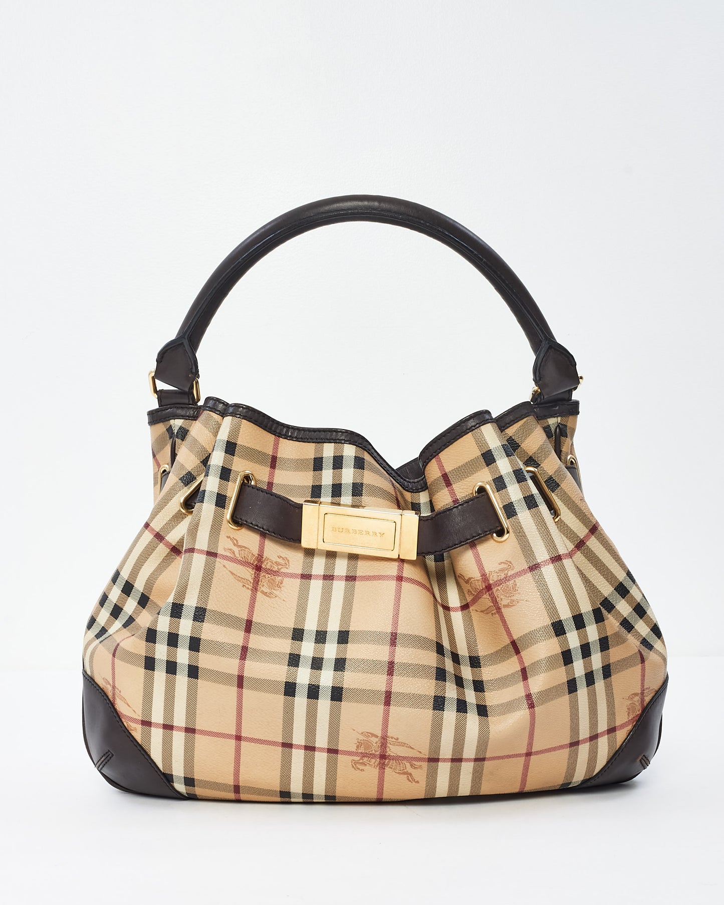 Burberry Haymarket Check Leather Hobo Bag