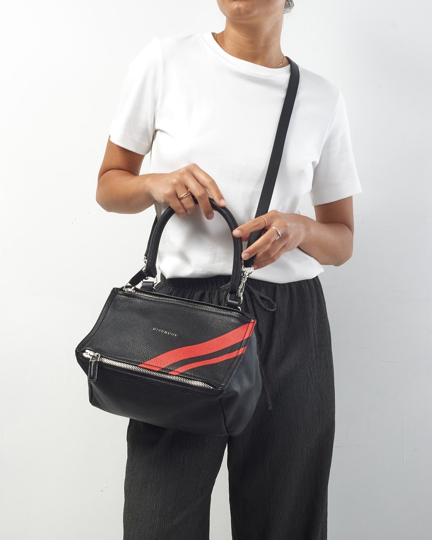 Givenchy Black 
Red Stripe Leather Small Pandora Bag