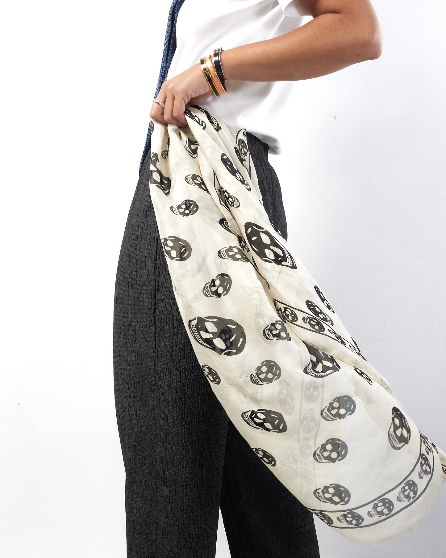 Alexander McQueen White 
Black Skull Chiffon Scarf