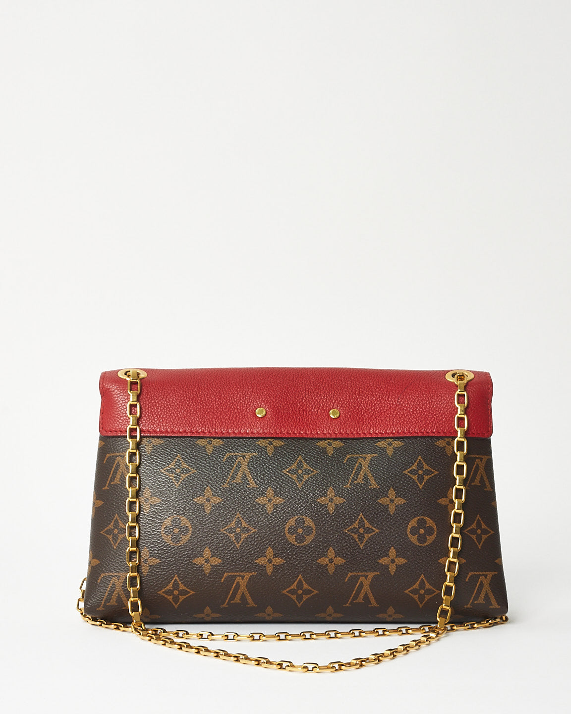 Louis Vuitton Brown Monogram Coated Canvas 
Red Leather Pallas Shoulder Bag