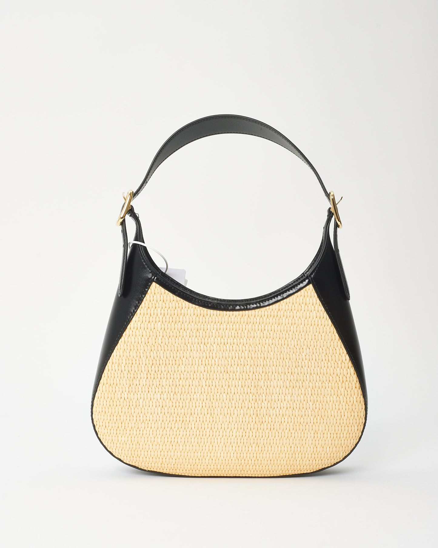 Prada Beige Raffia 
Black Leather Small Cleo Bag