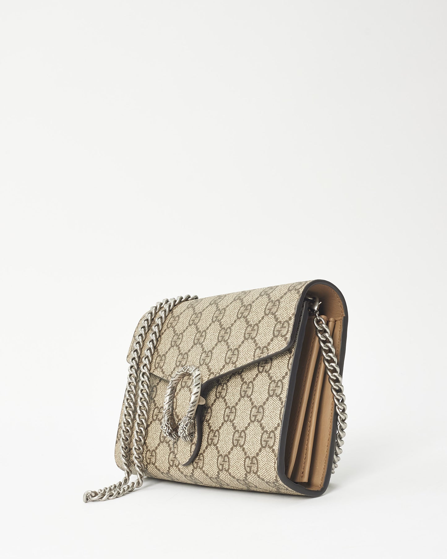 Gucci Monogram Coated Canvas Brown Dionysus Wallet On Chain