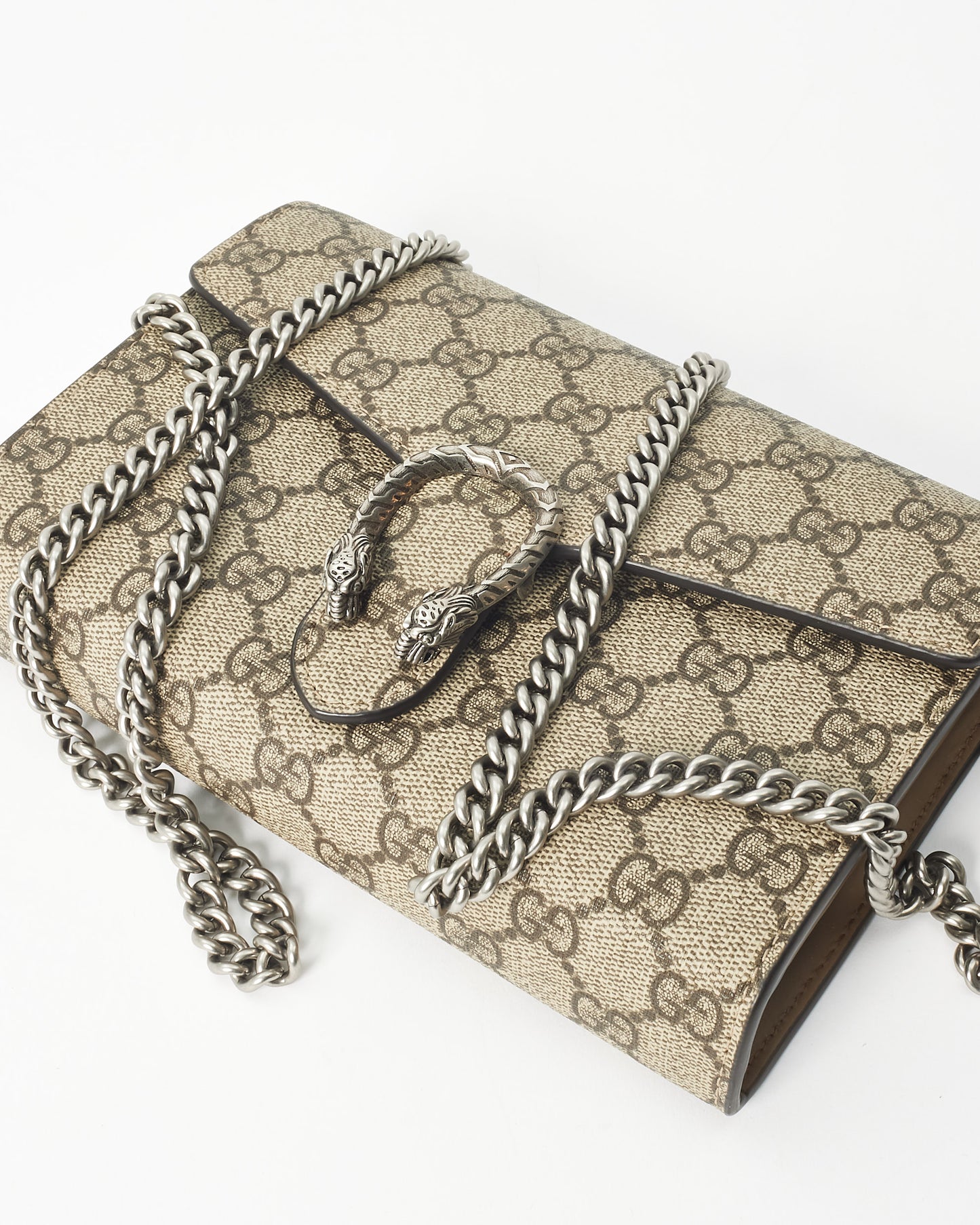 Gucci Monogram Coated Canvas Brown Dionysus Wallet On Chain