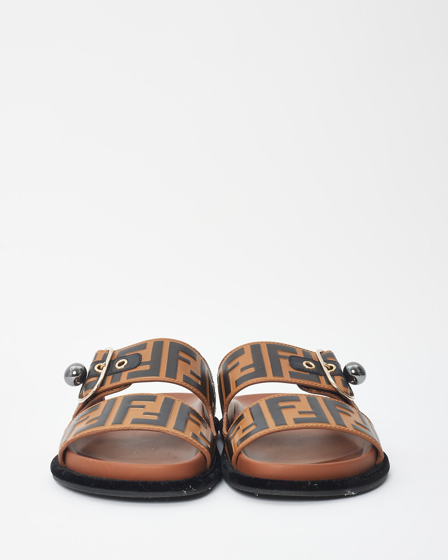 Fendi Monogram Leather Buckle Dad Slide Sandals - 36.5