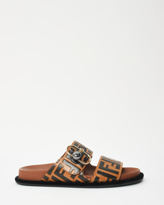 Fendi Monogram Leather Buckle Dad Slide Sandals - 36.5