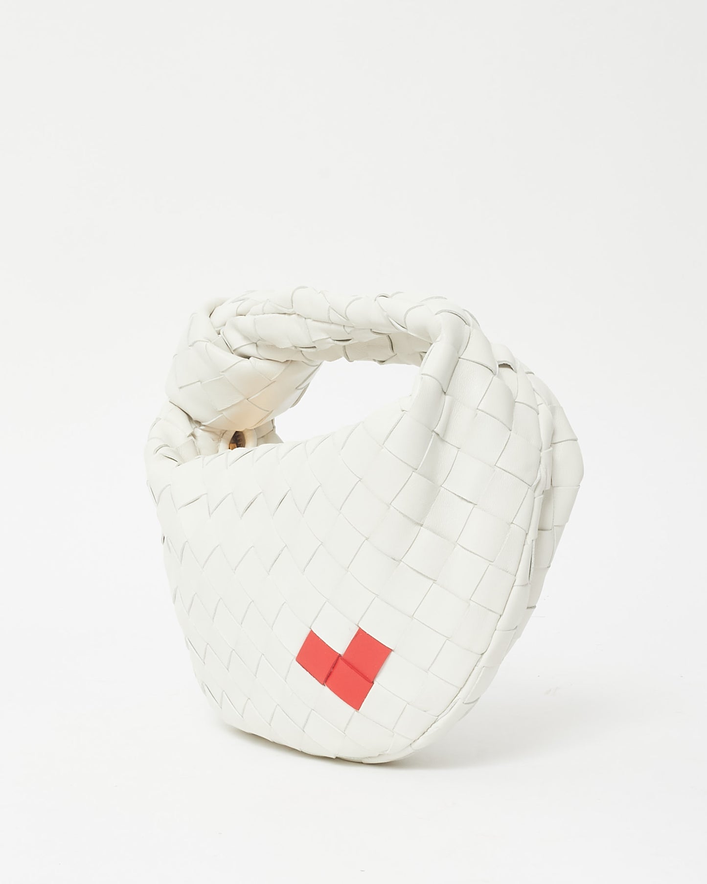 Bottega Veneta White Intrecciato Leather W/ Red Heart Mini Jodie