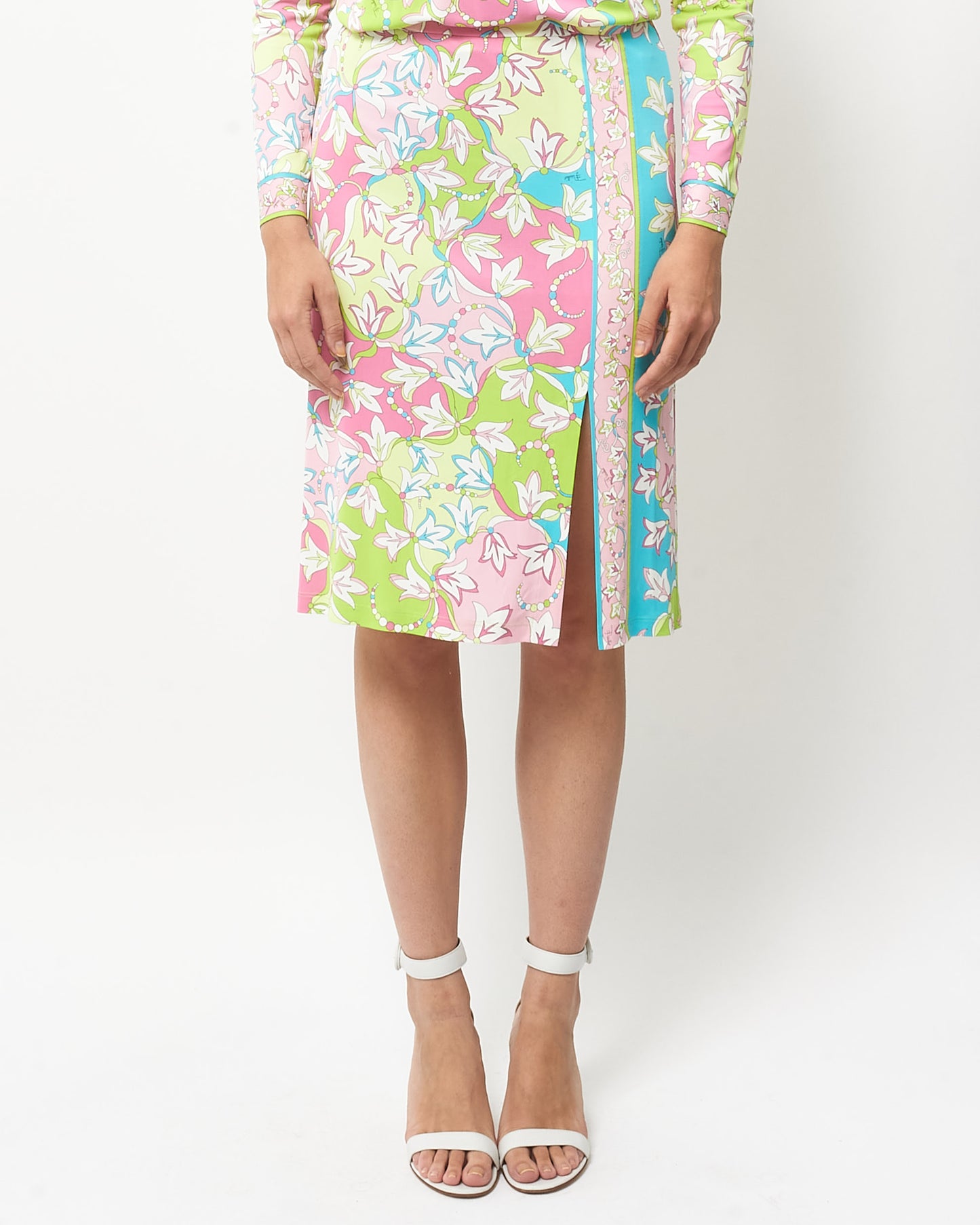 Emilio Pucci Green Pink 
Blue Spandex Midi Skirt - US 8