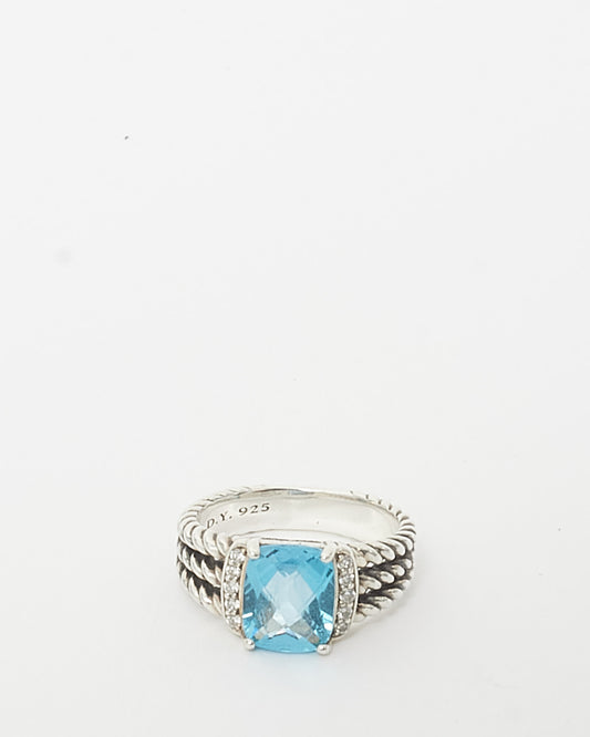 David Yurman 925 Silver Blue Topaz 
Diamond Wheaton Ring - 7