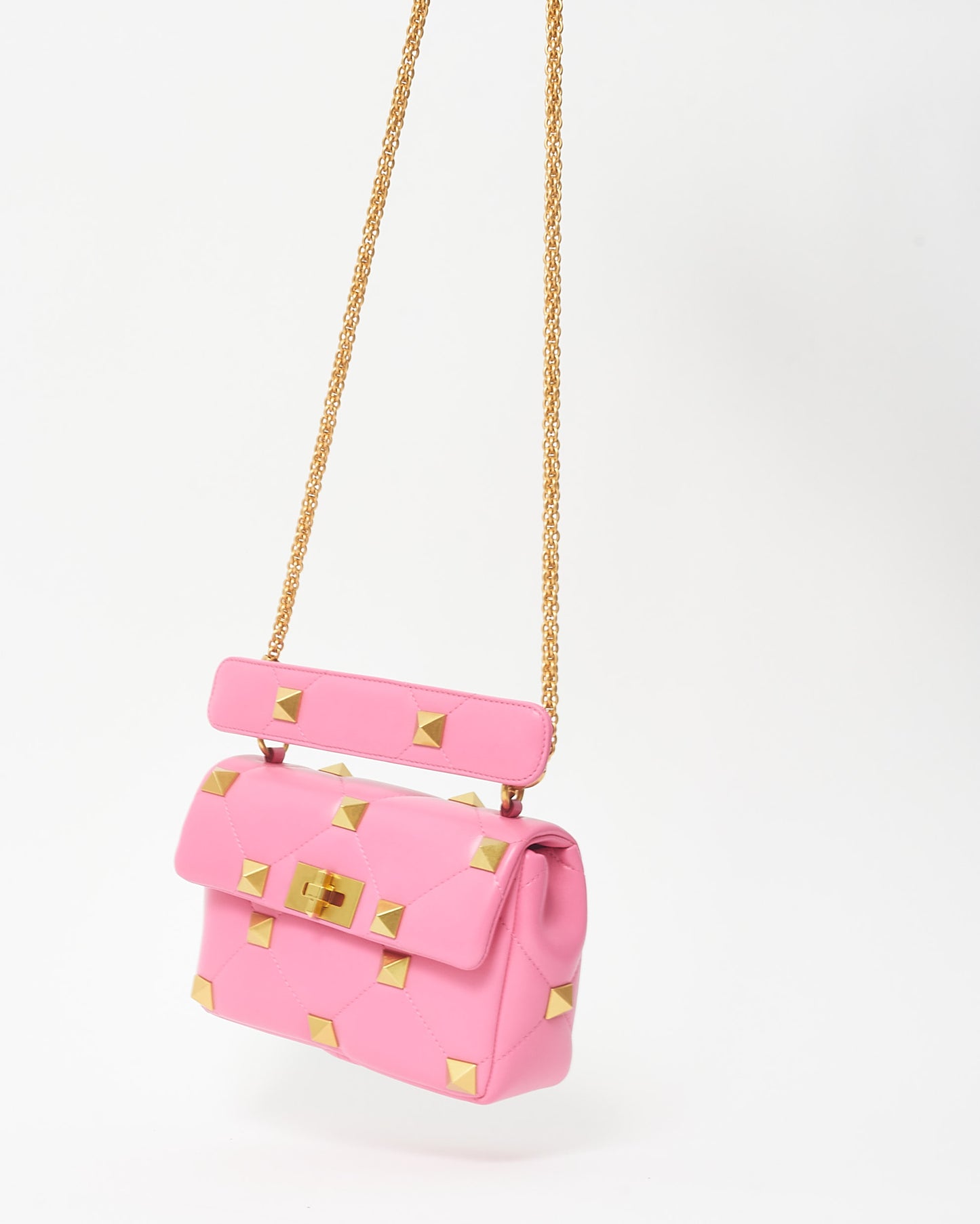 Valentino Bright Pink Leather Roman Stud Medium Crossbody Bag