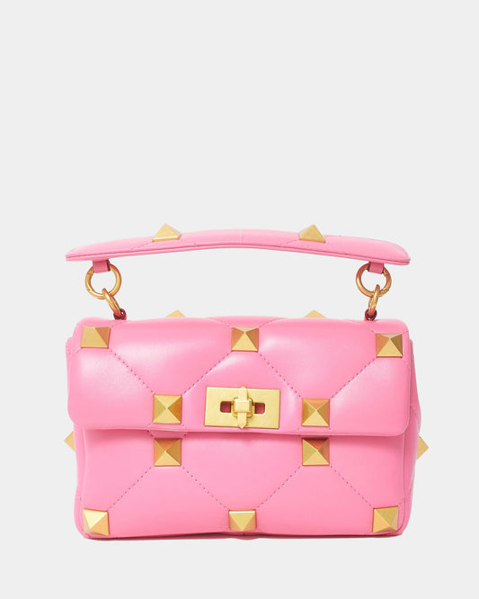 Valentino Bright Pink Leather Roman Stud Medium Crossbody Bag