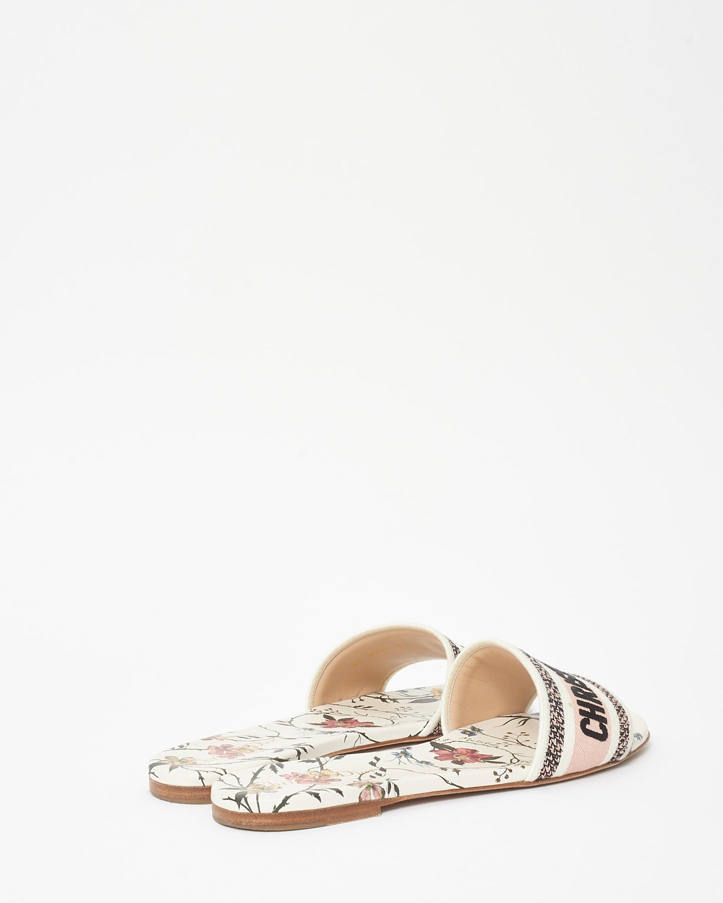 Dior White 
Pink Floral Logo Embroidered D Way Slide - 41