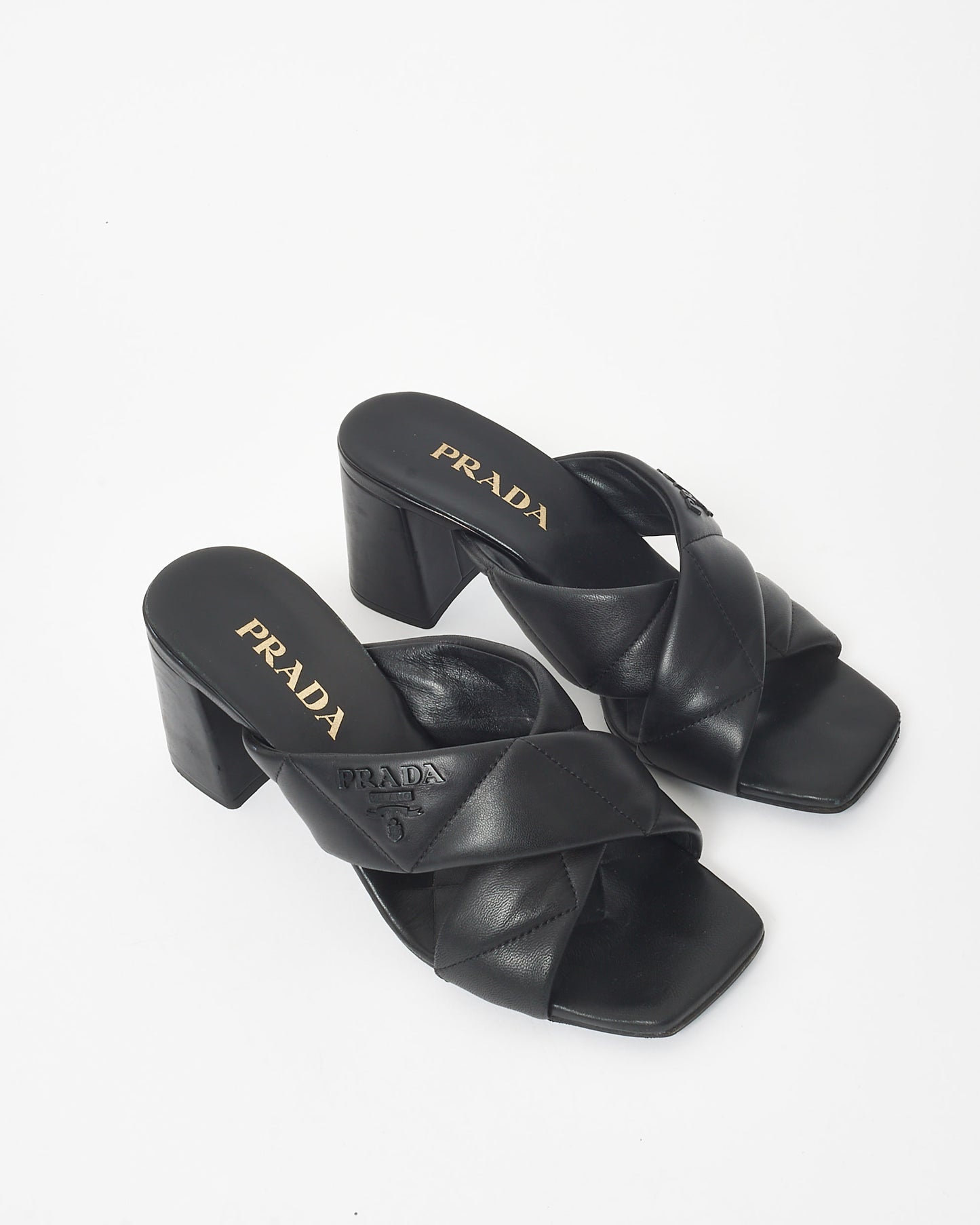 Prada Black Leather Criss Cross Mule Sandals - 38