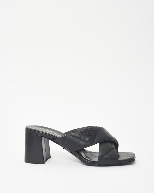 Prada Black Leather Criss Cross Mule Sandals - 38