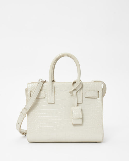 Saint Laurent Light Grey Croc Embossed Nano Sac Du Jour