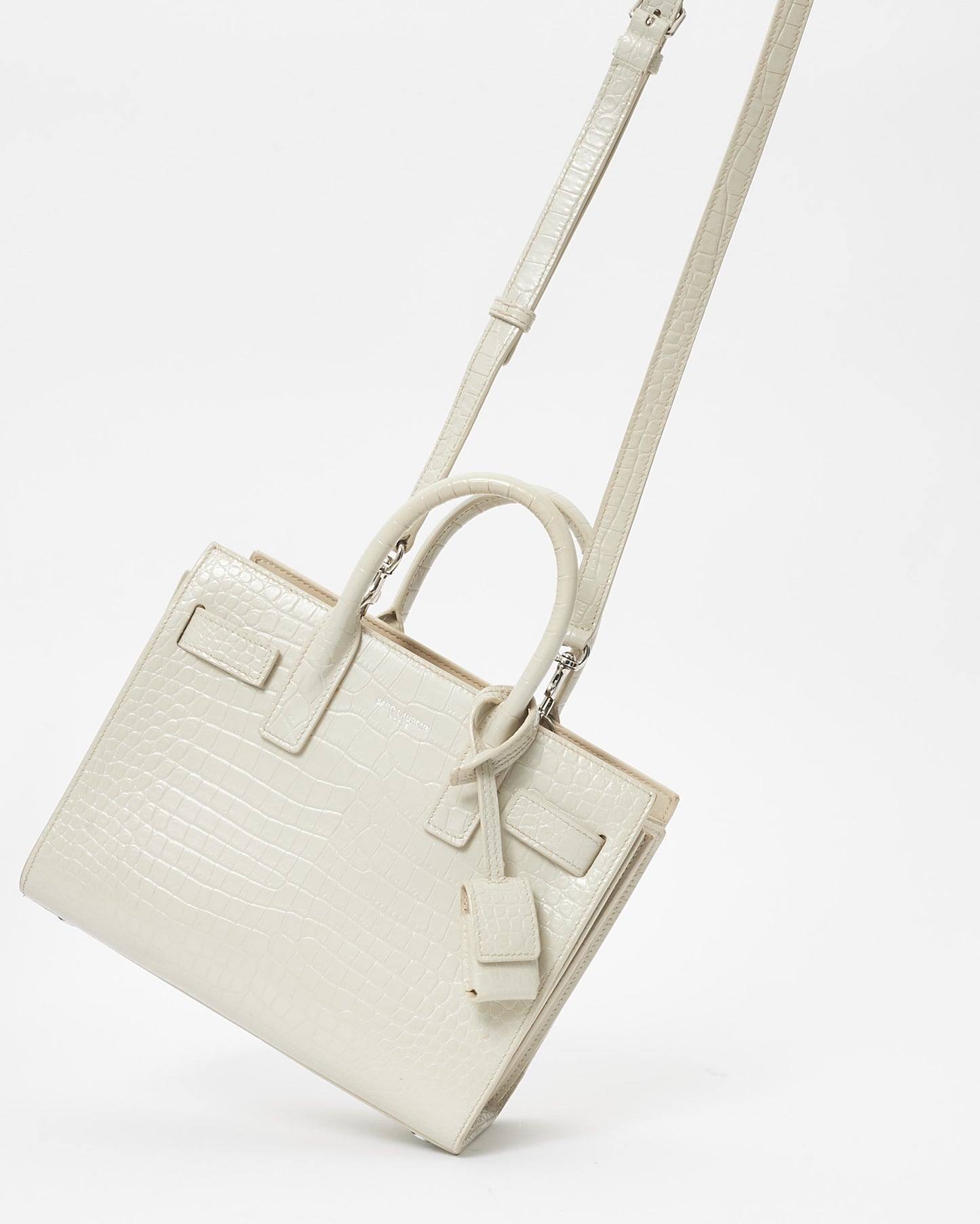 Saint Laurent Light Grey Croc Embossed Nano Sac Du Jour