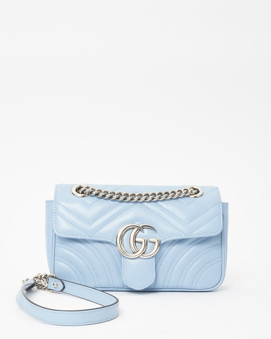 Gucci Light Blue Leather Mini Marmont Flap Shoulder Bag