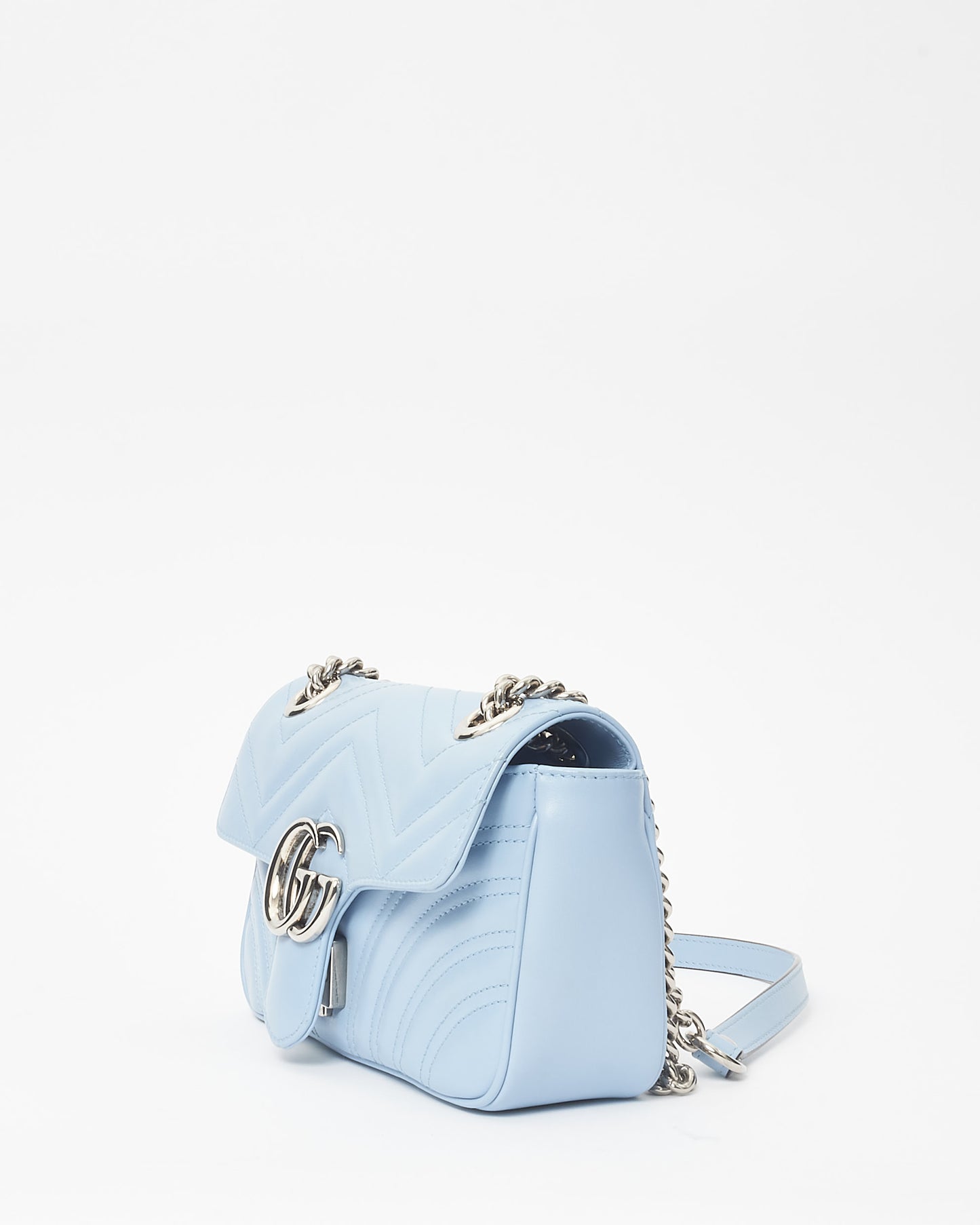 Gucci Light Blue Leather Mini Marmont Flap Shoulder Bag