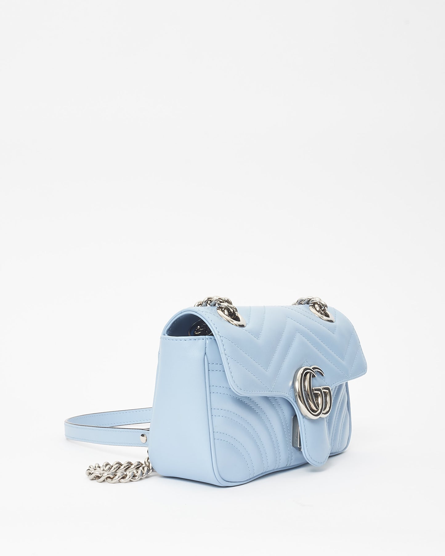 Gucci Light Blue Leather Mini Marmont Flap Shoulder Bag