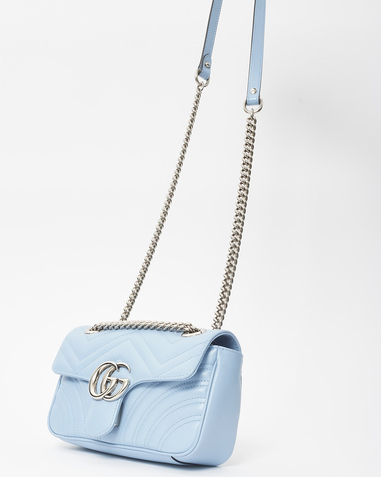 Gucci Light Blue Leather Mini Marmont Flap Shoulder Bag