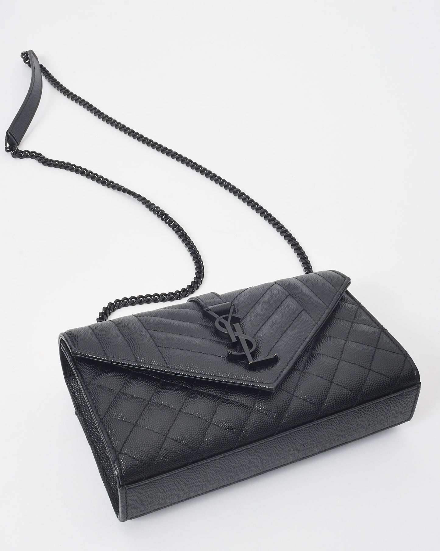 Saint Laurent Black Small Tri-Quilt Grain De Poudre Leather Envelope Bag