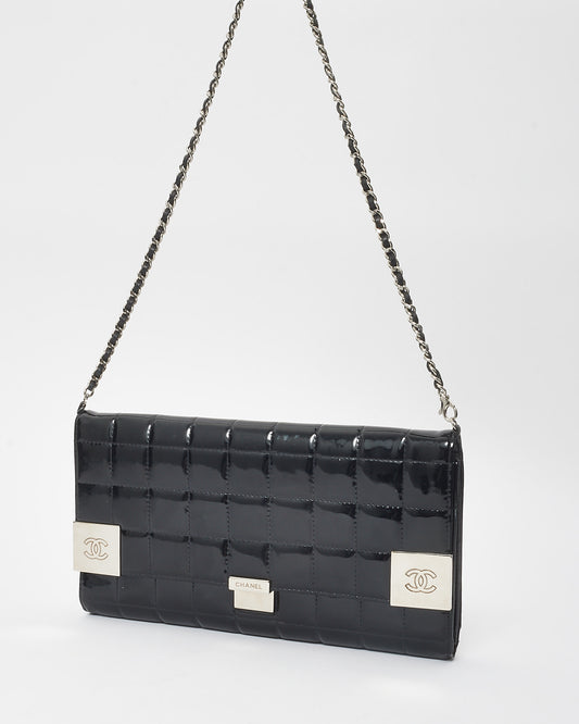 Chanel Black Patent Leather Chocolate Bar Clutch On Chain