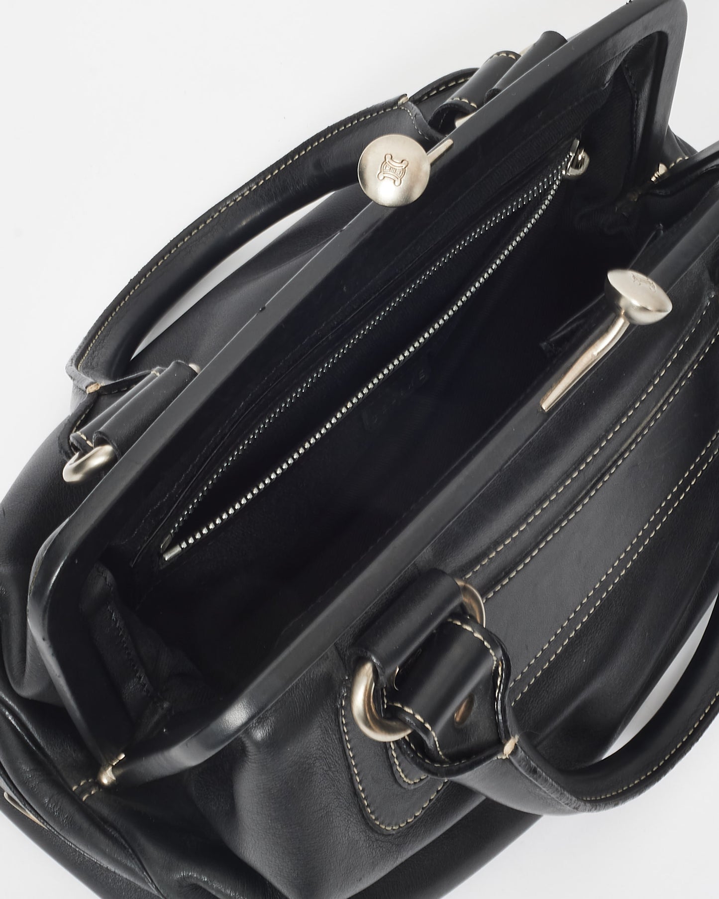 Celine Vintage Black Leather Top Handle Bag