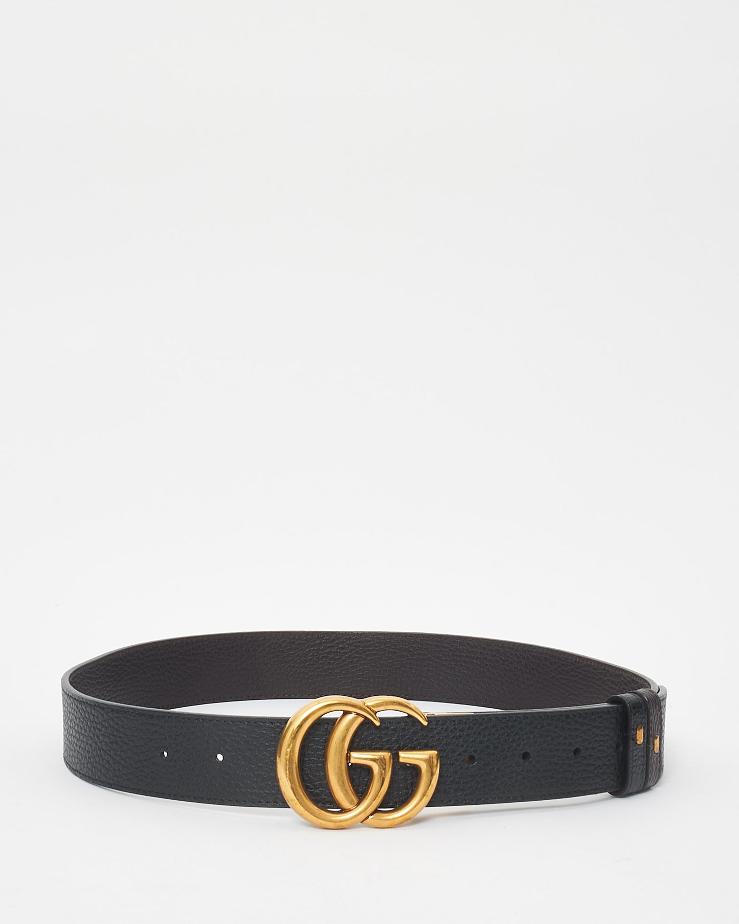 Gucci Black 
Brown Grained Leather Reversible GG Marmont Belt