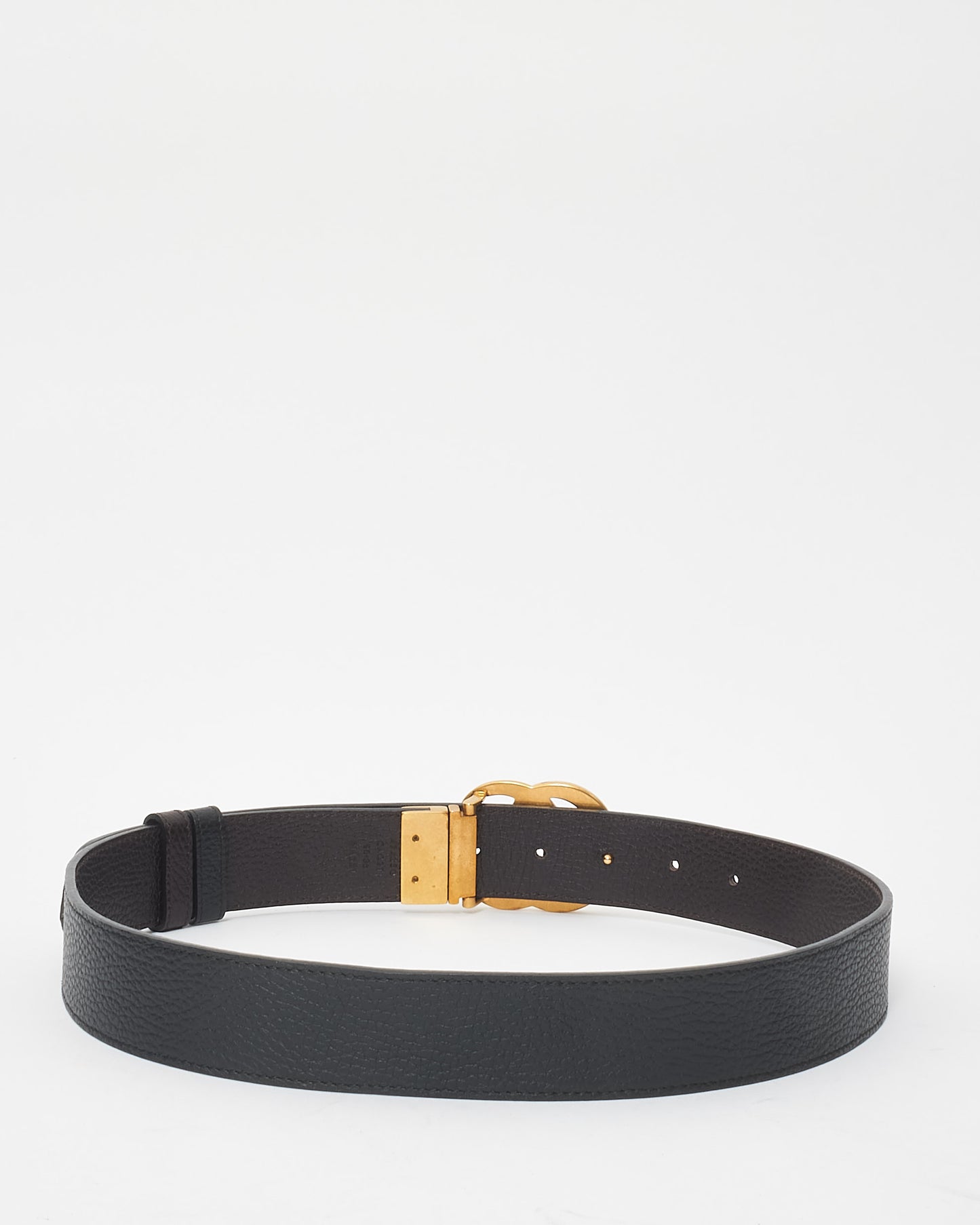 Gucci Black 
Brown Grained Leather Reversible GG Marmont Belt