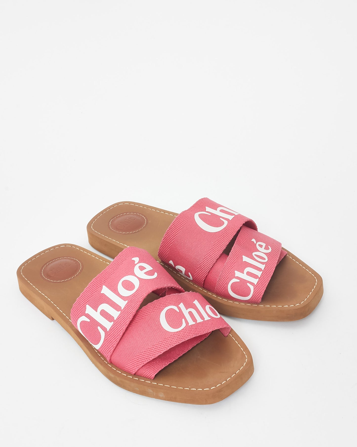 Chloé Pink Canvas Woody Logo Sandals - 38