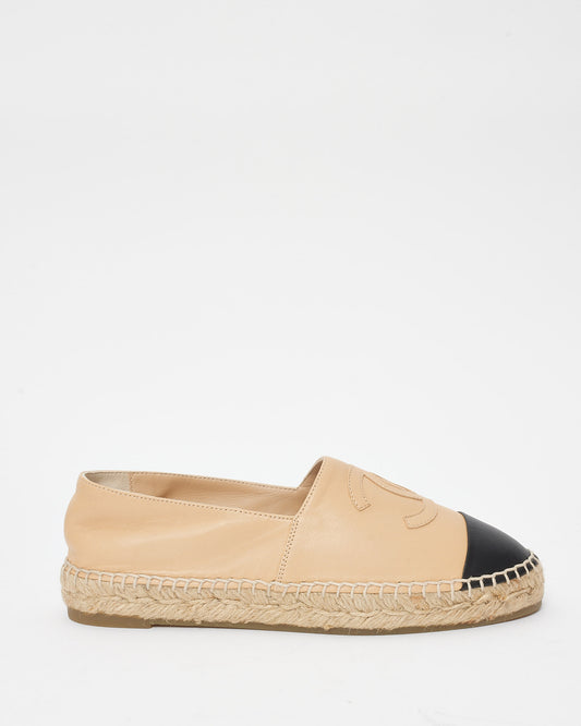 Chanel Beige Lambskin Leather Espadrilles - 38