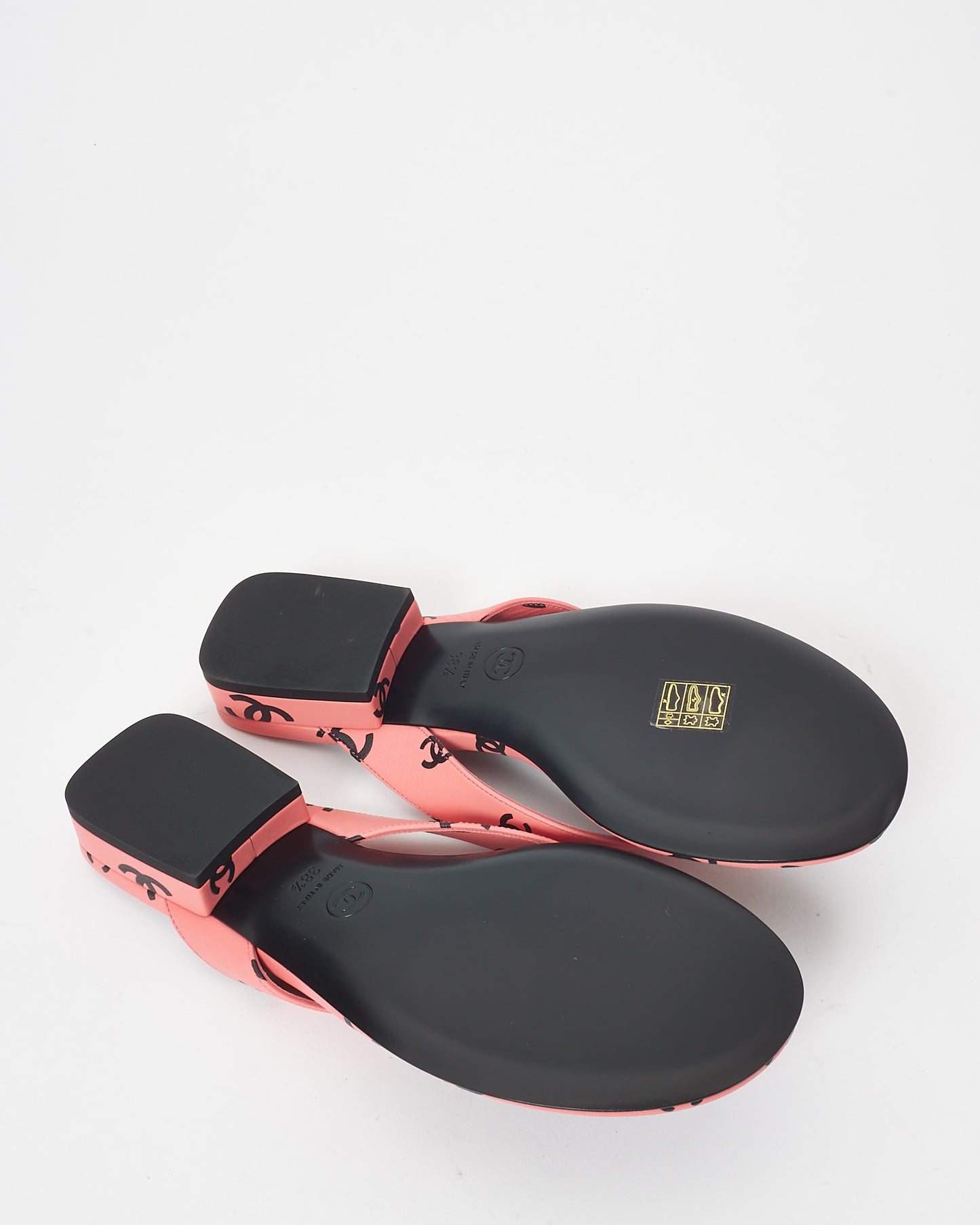 Chanel Pink 
Black Logo Leather 22S Flip Flop Sandals - 38.5